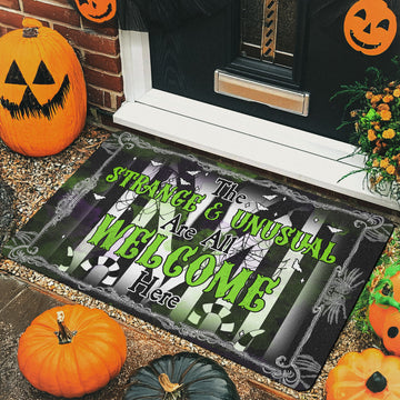 Strange & Unusual Halloween Doormat | Gothic Welcome Mat for Porch Decor | Spooky Outdoor Rug for Fall | Beetlejuice Inspired Entryway Mat