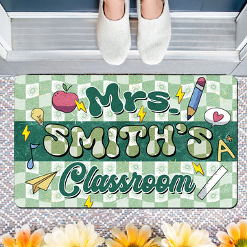 Groovy Teacher Classroom Doormat - Custom Name Welcome Mat for Back to School