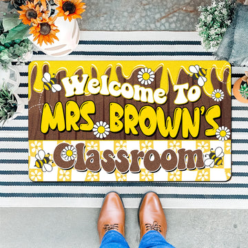 Bee Themed Teacher Doormat - Custom Welcome Mat for Classroom - Personalized Back to School Decor