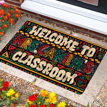 Afrocentric Teacher Doormat - Welcome to Classroom Rug - Personalized Ethnic Style Back to School Decor for Teachers
