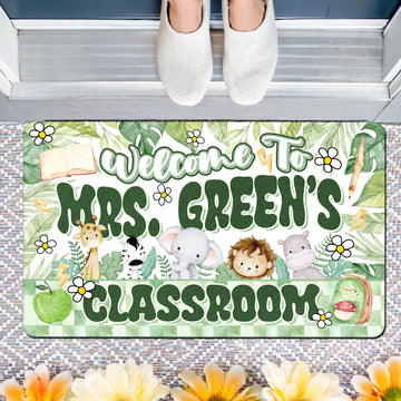 Jungle Theme Teacher Doormat - Welcome to the Classroom Rug - Personalized Safari Decor for Back to School