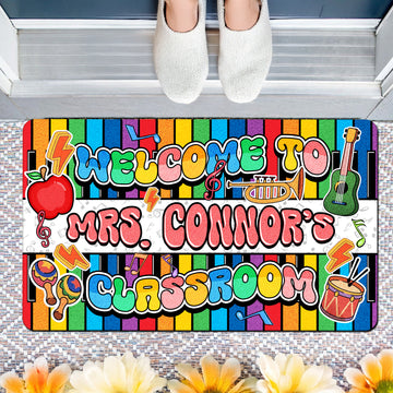 Music Teacher Doormat - Welcome to the Classroom Rug - Personalized Music Notes Decor for Back to School