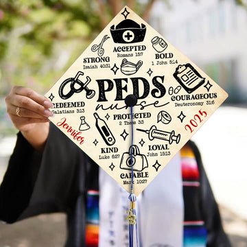 Custom Pediatric Nurse Graduation Cap Topper, Personalized Retro PEDS Nurse Grad Cap