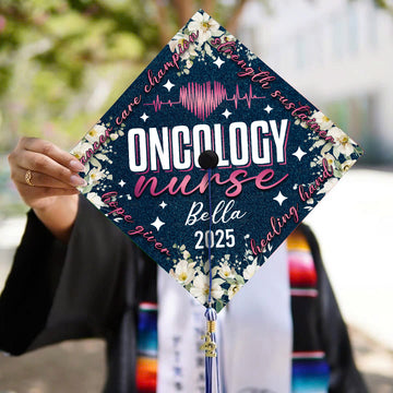 Personalized Oncology Nurse Graduation Cap Topper, Floral Cancer Care RN Grad Cap