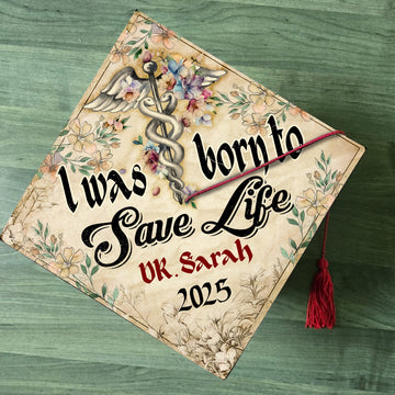 Personalized Retro Doctor Graduation Cap Topper, Was Born To Save Life Grad Cap