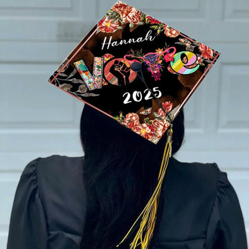 Floral Feminist Graduation Cap Topper, Personalized Feminism Vote Grad Cap