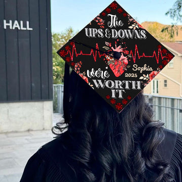 Custom RN Nurse Graduation Cap Topper, The Ups and Downs Were Worth It Grad Cap