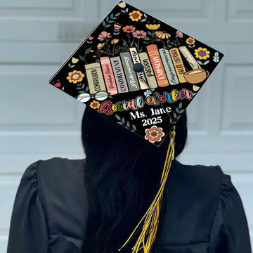 Personalized Social Worker Graduation Cap Topper, Custom MSW Floral Grad Cap
