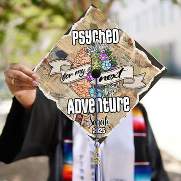Personalized Psychology Graduation Cap Topper, Psyched For My Next Adventure Grad Cap