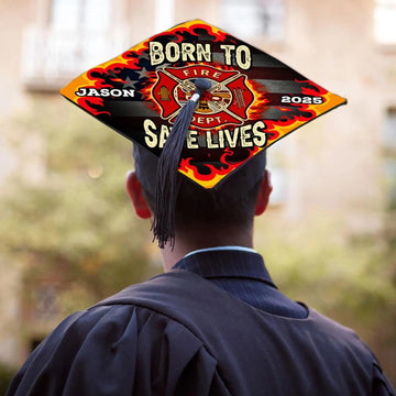 Custom Firefighter Graduation Cap Topper, Born To Save Lives Grad Cap
