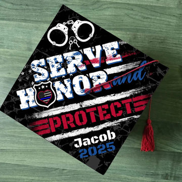 Custom Police Officer Graduation Cap Topper, Serve Honor and Protect Grad Cap