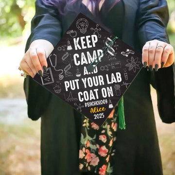 Custom Biology Science Graduation Cap Topper, Keep Calm And Put Your Lab Coat On Grad Cap