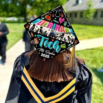 Custom Veterinary Tech Graduation Cap Topper, Personalized Vet Assistant Grad Cap
