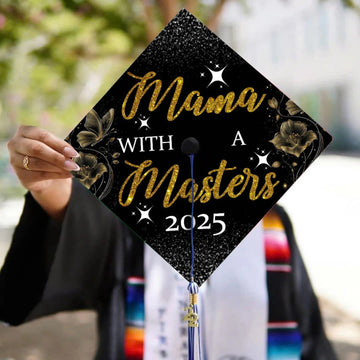 Mama With A Master's Degree Graduation Cap Topper, Minimalist Style Grad Cap For Mom Who Graduate