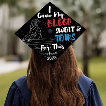 Custom I Gave My Blood Sweat And Tears For This Grad Cap Topper, Personalized Swiftie Grad Decoration