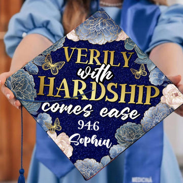 Personalized Islamic Graduation Cap Topper, Verily With Hardship Comes Ease Grad Cap