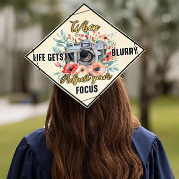 Retro Camera Graduation Cap Topper, When Life Gets Blurry Adjust Your Focus Grad Cap