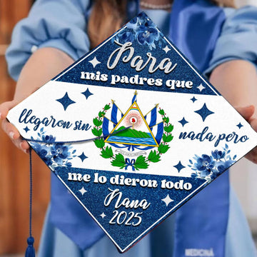Personalized El Salvador Graduation Cap Topper, Handcrafted Latina Grad Cap