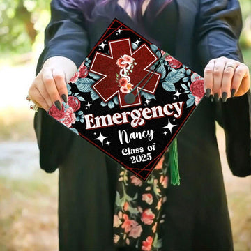 Custom Emergency Nurse Graduation Cap Topper, Floral ER Nurse Grad Cap