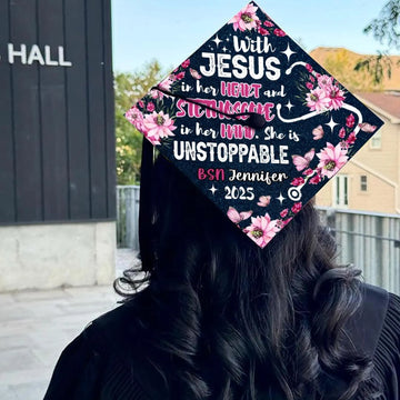 Personalized Registered Nurse Graduation Cap Topper, With Jesus In Her Heart Grad Cap