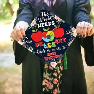 Personalized Teacher Autism Graduation Cap Topper, The World Needs Different Kinds Of Minds To Work Together Grad Cap