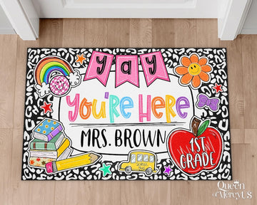 Personalized Teacher Classroom Doormat, Composition Notebook Classroom Decor