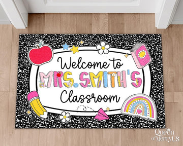 Personalized Teacher Classroom Doormat, Composition Book Doormat, Custom Teacher Welcome Doormat