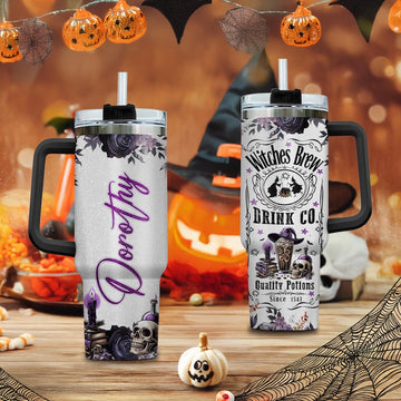 Personalized Witches Brew Tumbler 40oz | Halloween Coffee Cup with Custom Name