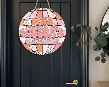 Disco Classroom 3D Door Sign, Groovy Teacher Door Hanger, Back to School Gift, Custom Teacher Door Sign