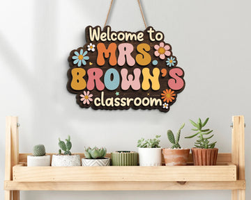 Personalized 3D Teacher Door Hanger, Classroom Welcome Sign, Back To School Gift, Teacher Desk Name Plate, Groovy Teacher Sign