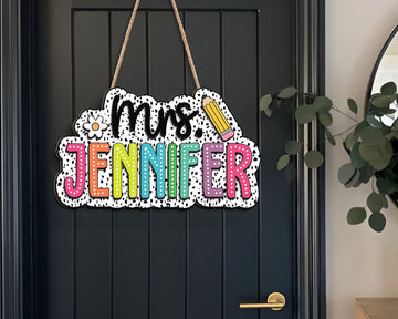 Personalized 3D Teacher Dot Dalmatian Signs, Teacher Door Hanger, Classroom Decor, Back to School Gift