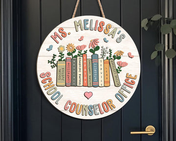 Personalized School Counselor Office Wooden Sign, Custom Hanger Sign For Psychologists Teacher