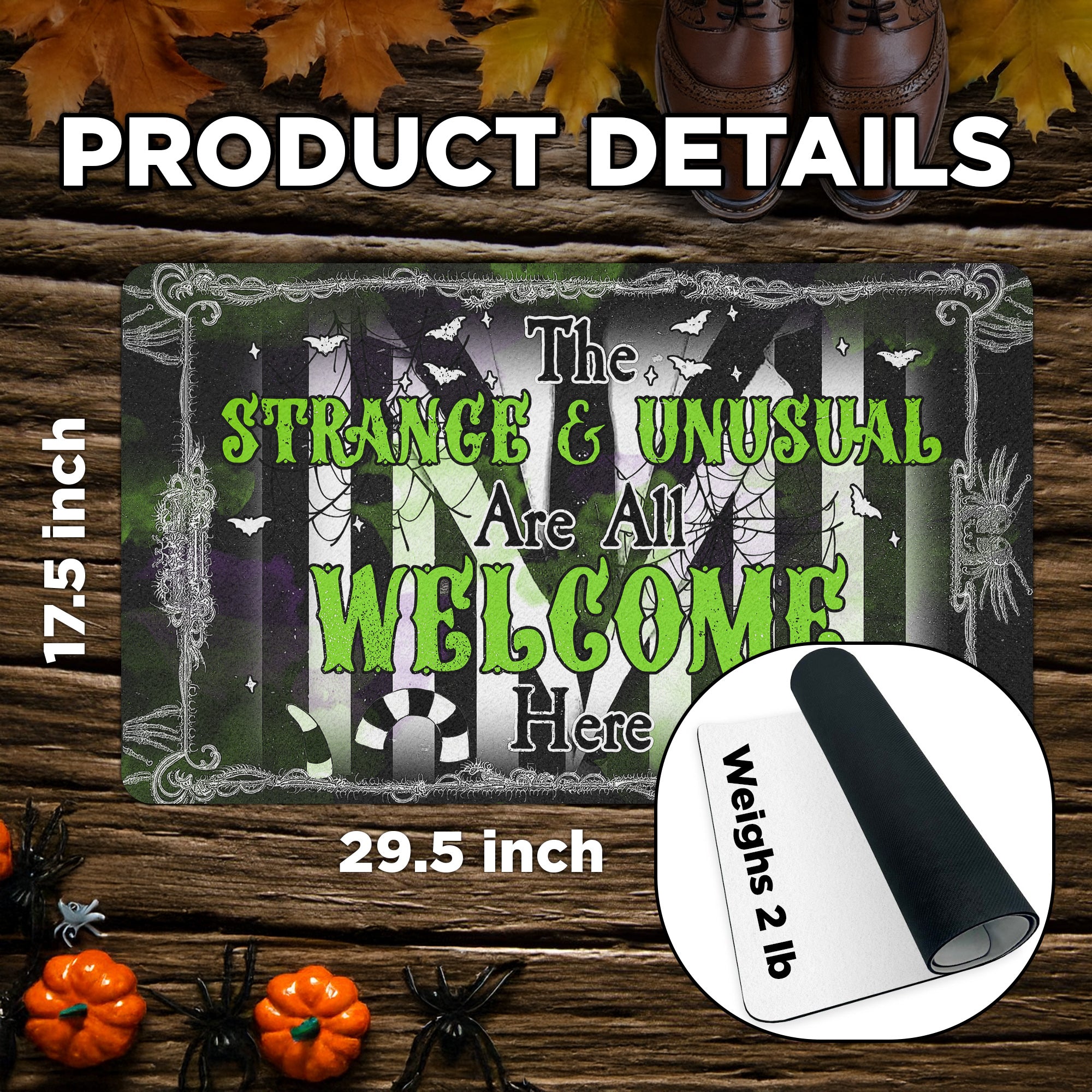 Strange & Unusual Halloween Doormat | Gothic Welcome Mat for Porch Decor | Spooky Outdoor Rug for Fall | Beetlejuice Inspired Entryway Mat