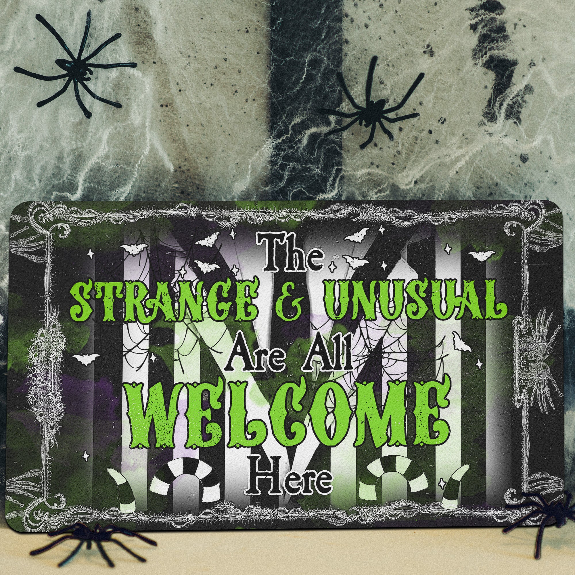 Strange & Unusual Halloween Doormat | Gothic Welcome Mat for Porch Decor | Spooky Outdoor Rug for Fall | Beetlejuice Inspired Entryway Mat