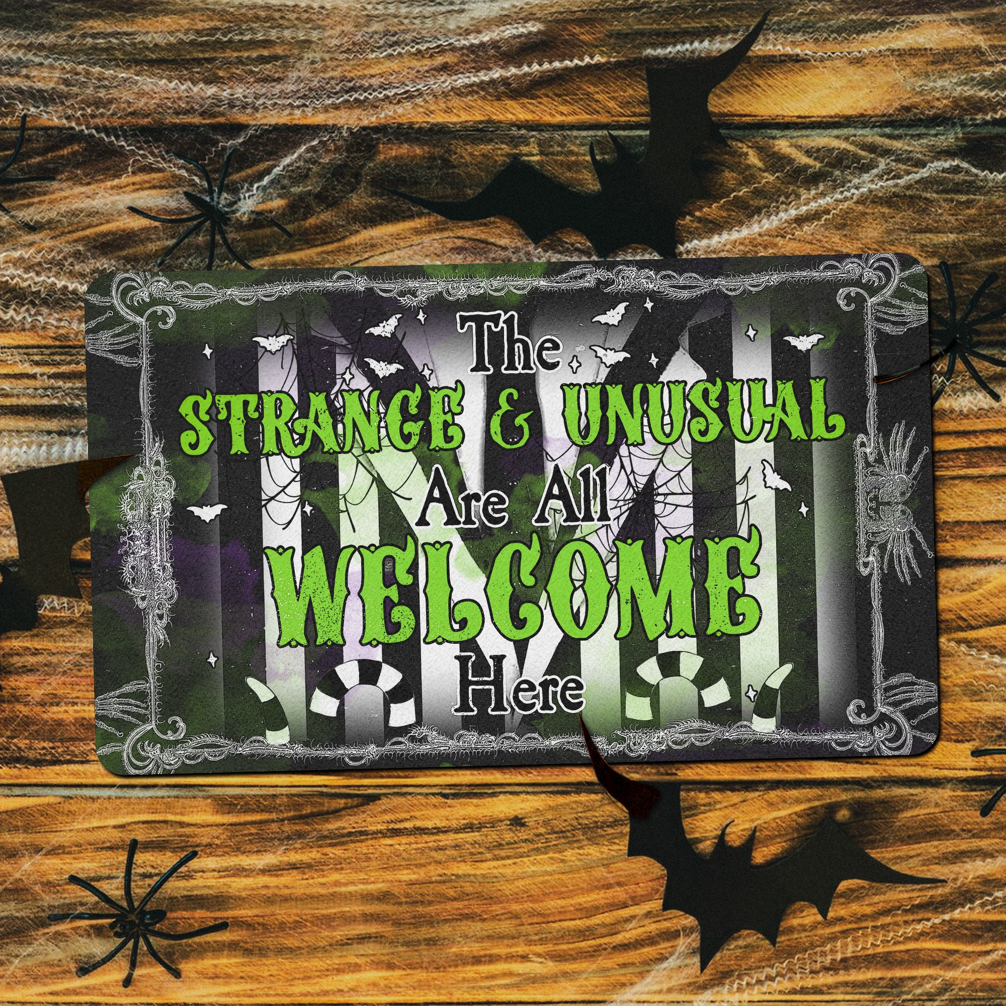 Strange & Unusual Halloween Doormat | Gothic Welcome Mat for Porch Decor | Spooky Outdoor Rug for Fall | Beetlejuice Inspired Entryway Mat