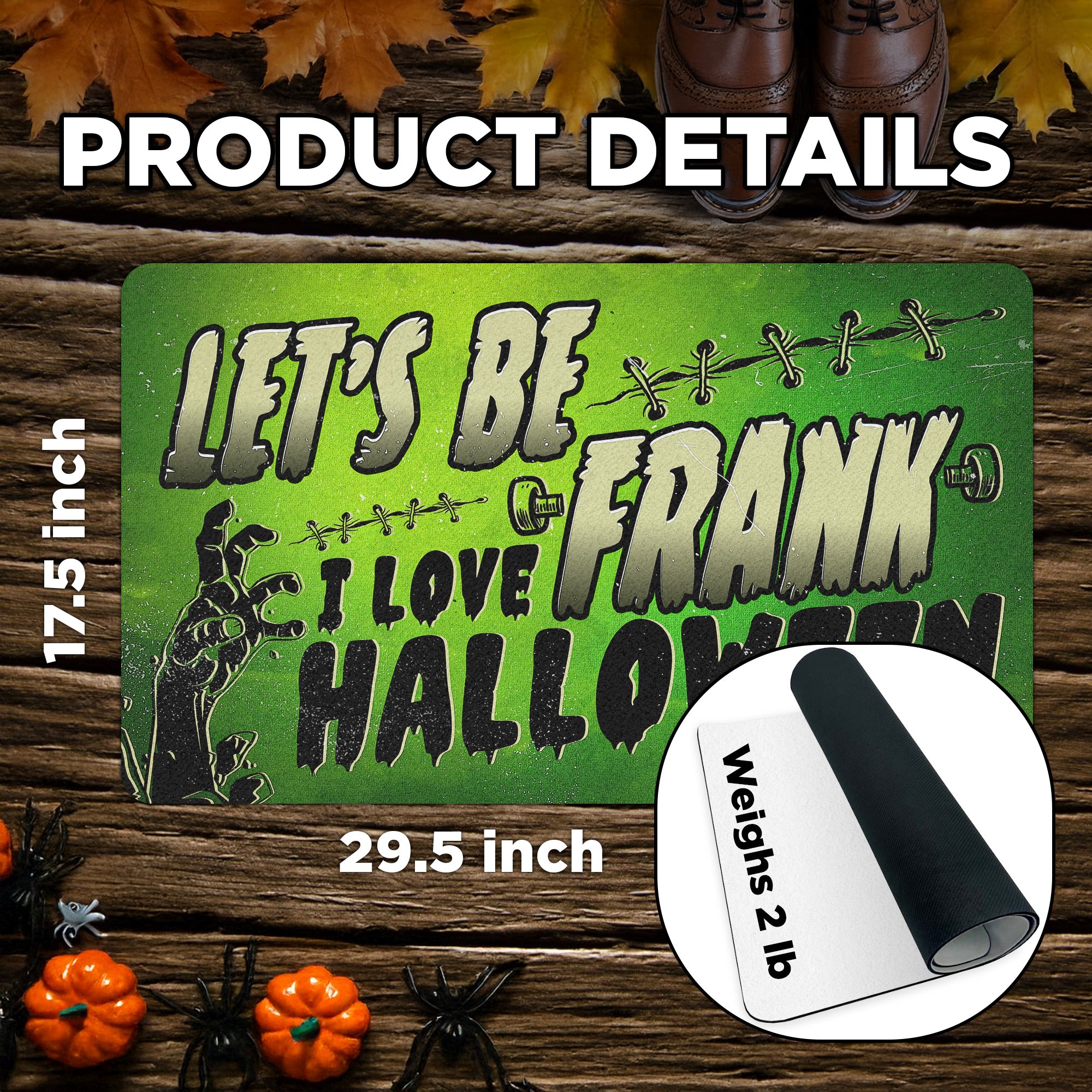 Funny Movie Halloween Doormat | Let’s Be Frank I Love Halloween Mat | Spooky Green Porch Decor Rug | Punny Entryway Welcome Mat