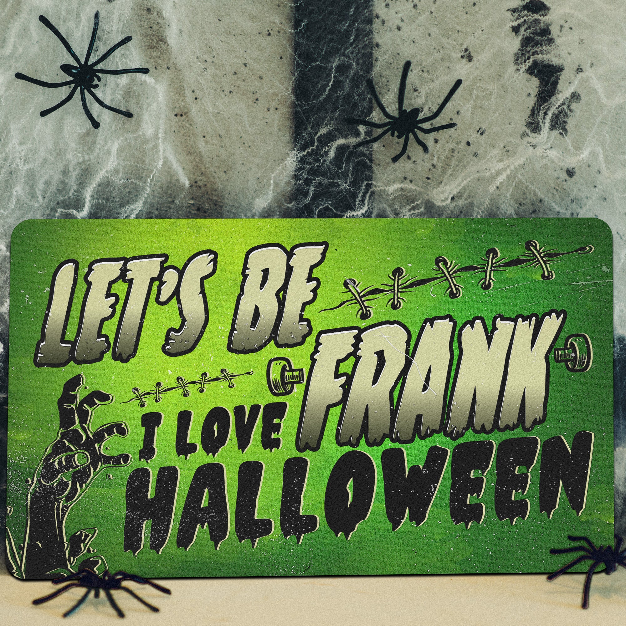 Funny Movie Halloween Doormat | Let’s Be Frank I Love Halloween Mat | Spooky Green Porch Decor Rug | Punny Entryway Welcome Mat