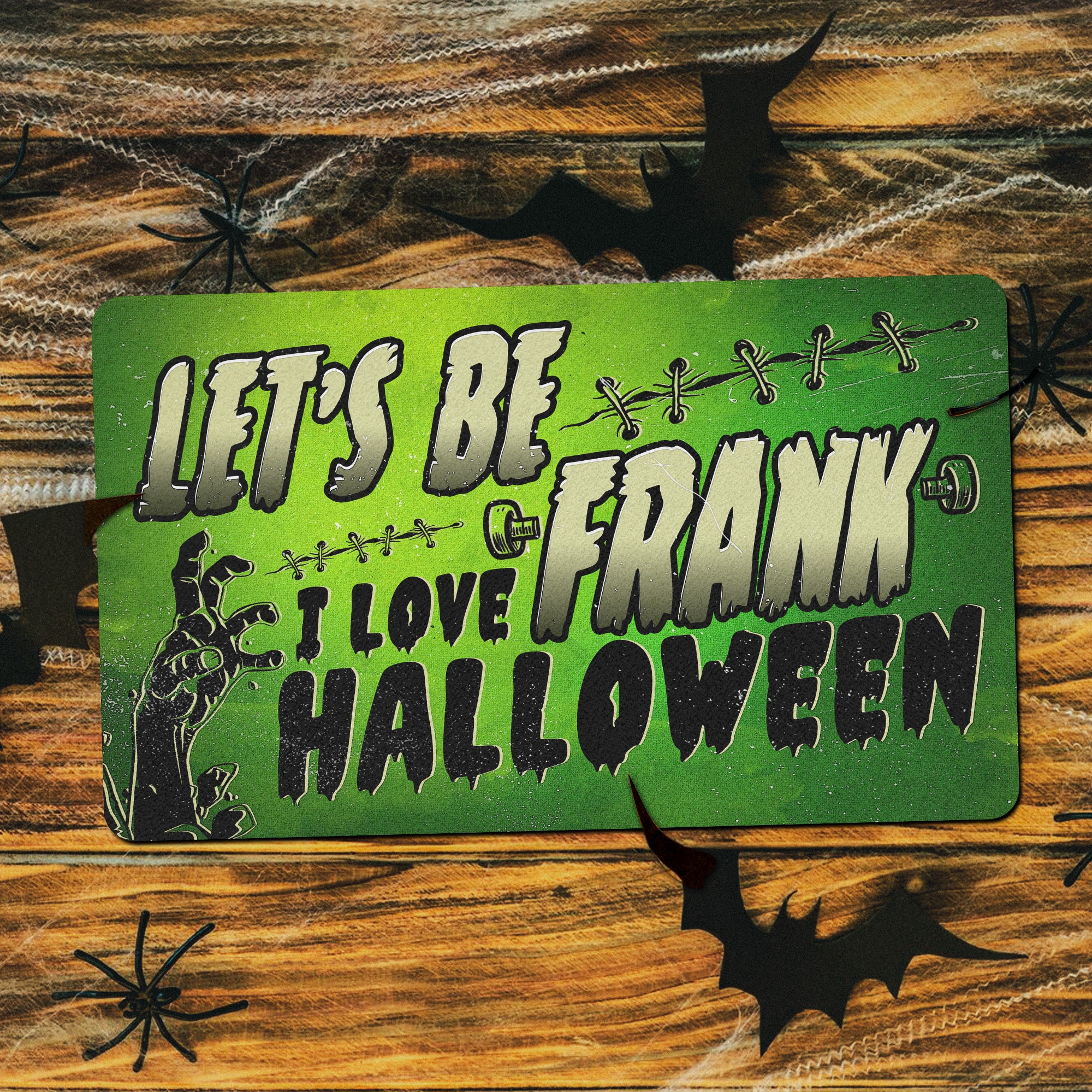 Funny Movie Halloween Doormat | Let’s Be Frank I Love Halloween Mat | Spooky Green Porch Decor Rug | Punny Entryway Welcome Mat