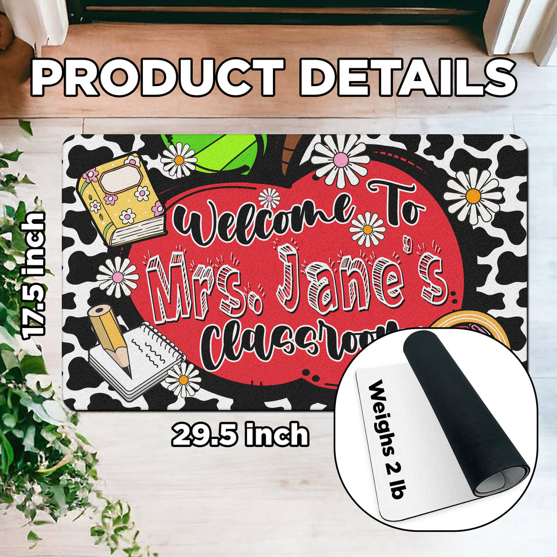 Personalized Teacher Classroom Doormat - Welcome Mat for Back to School Decor - Custom Name Rug for Teachers