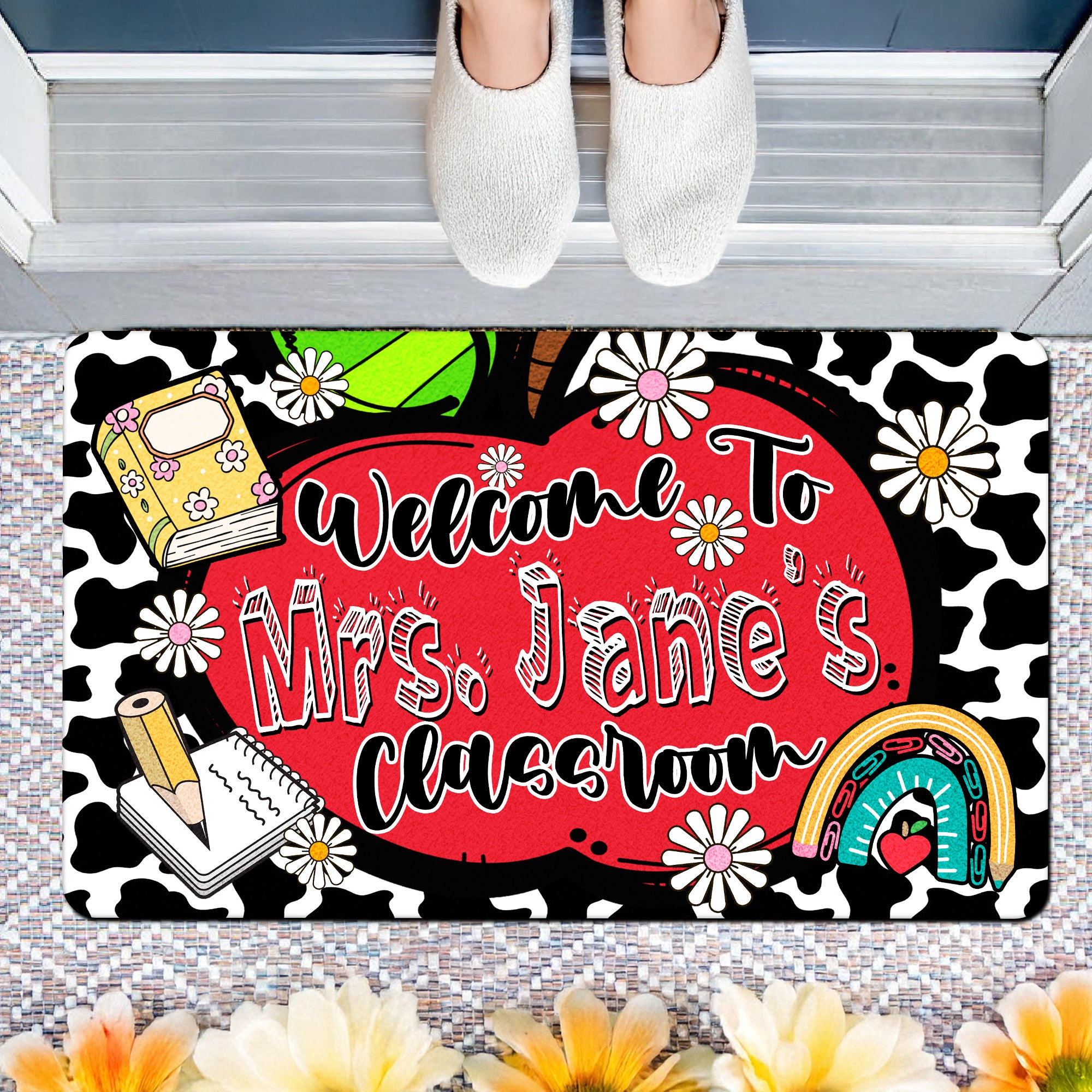 Personalized Teacher Classroom Doormat - Welcome Mat for Back to School Decor - Custom Name Rug for Teachers