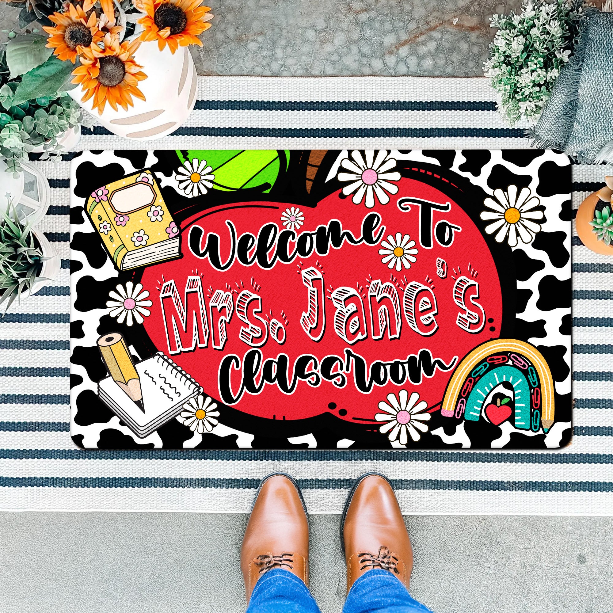 Personalized Teacher Classroom Doormat - Welcome Mat for Back to School Decor - Custom Name Rug for Teachers