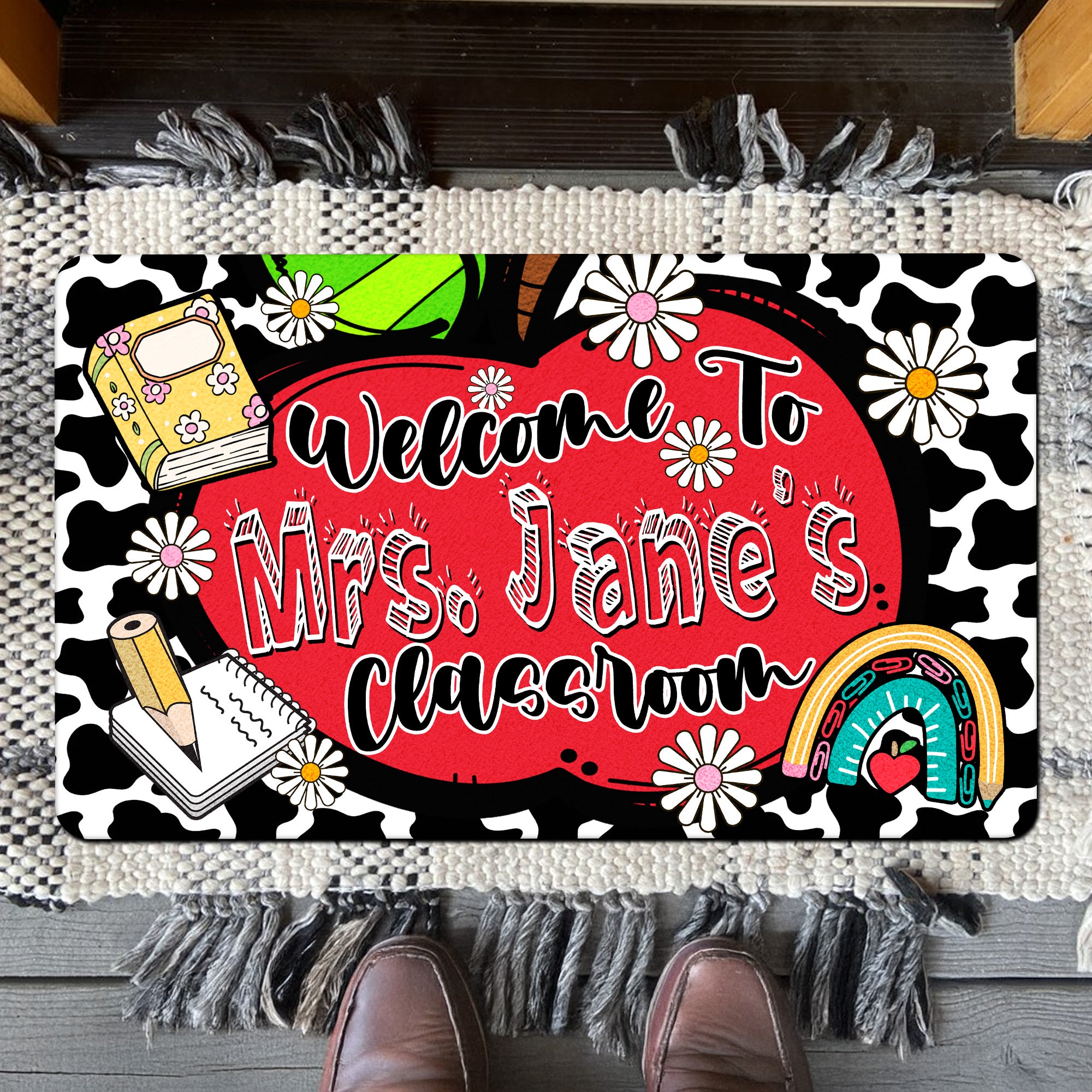 Personalized Teacher Classroom Doormat - Welcome Mat for Back to School Decor - Custom Name Rug for Teachers