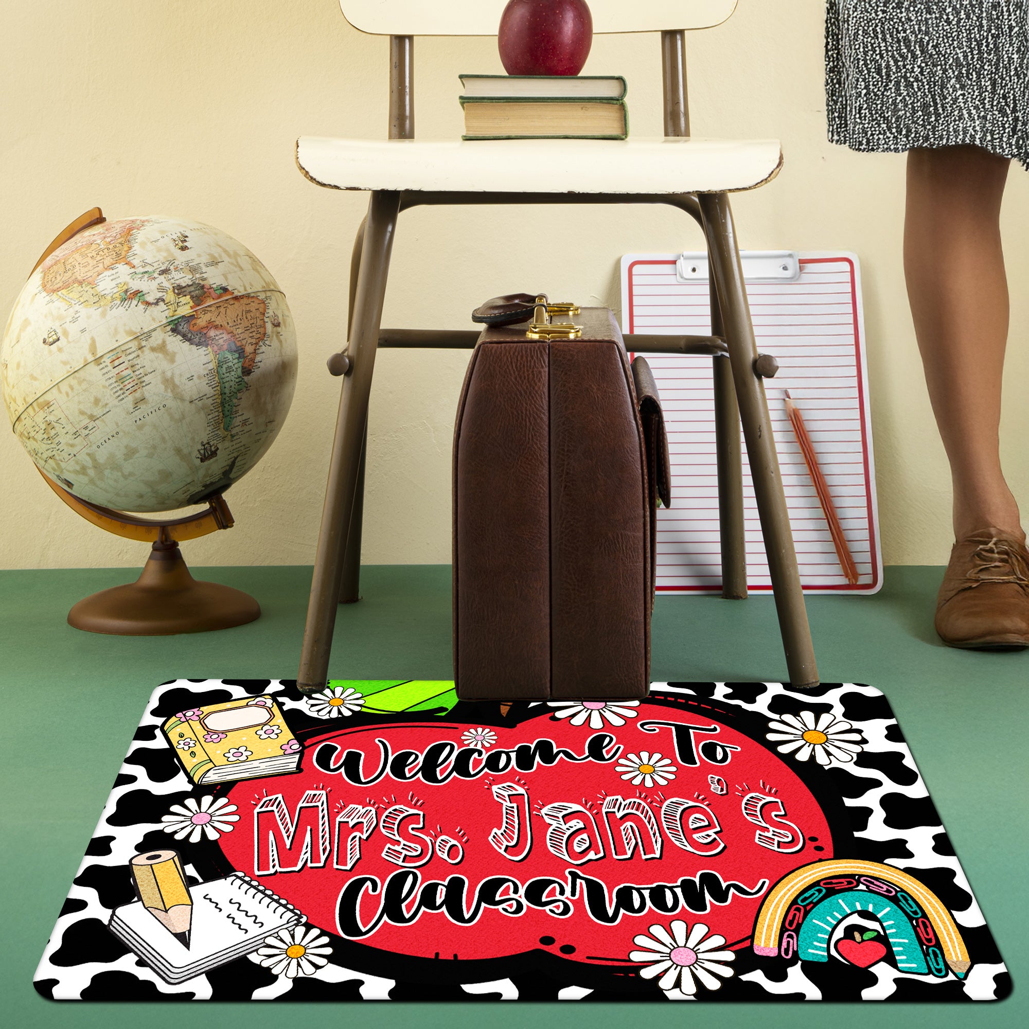 Personalized Teacher Classroom Doormat - Welcome Mat for Back to School Decor - Custom Name Rug for Teachers
