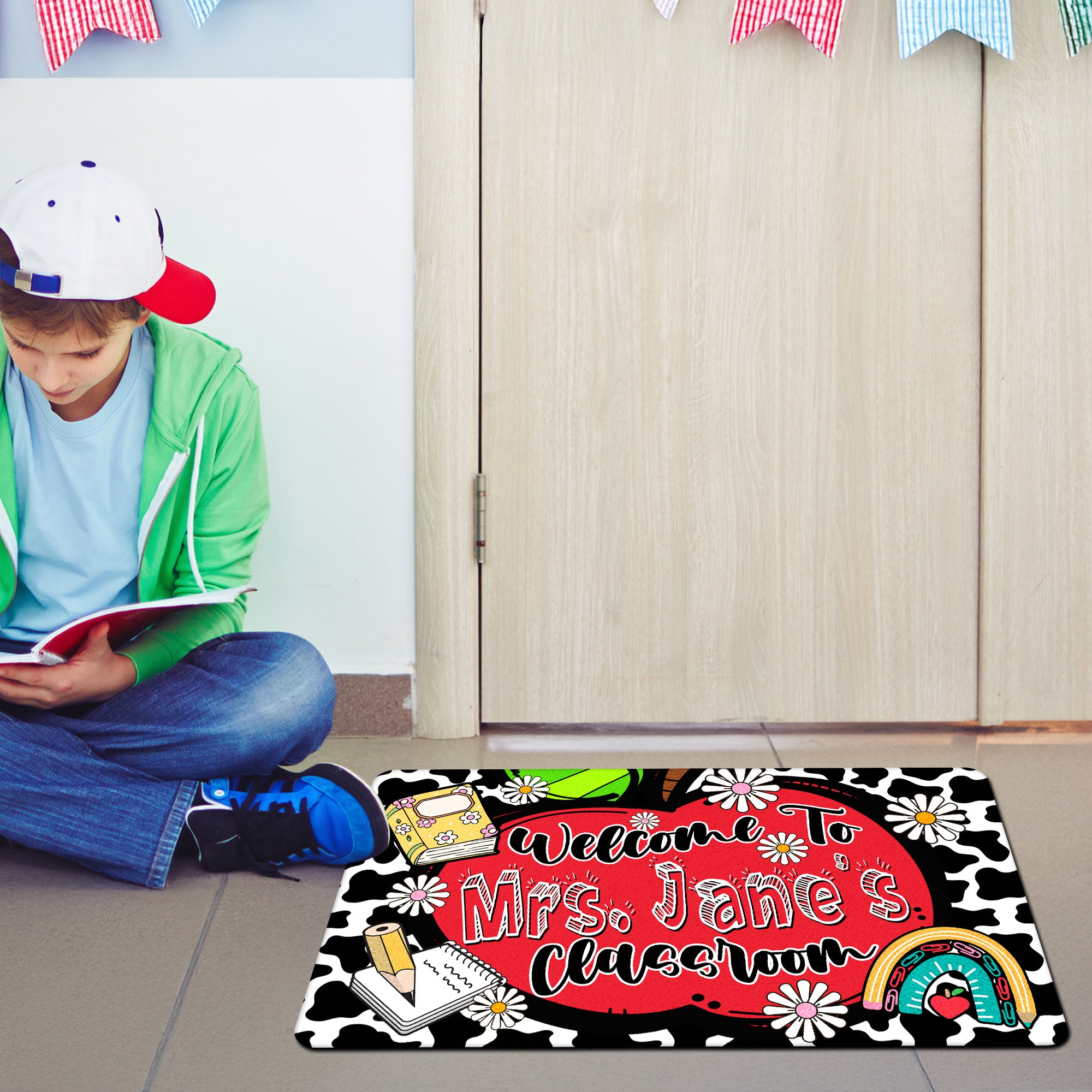 Personalized Teacher Classroom Doormat - Welcome Mat for Back to School Decor - Custom Name Rug for Teachers