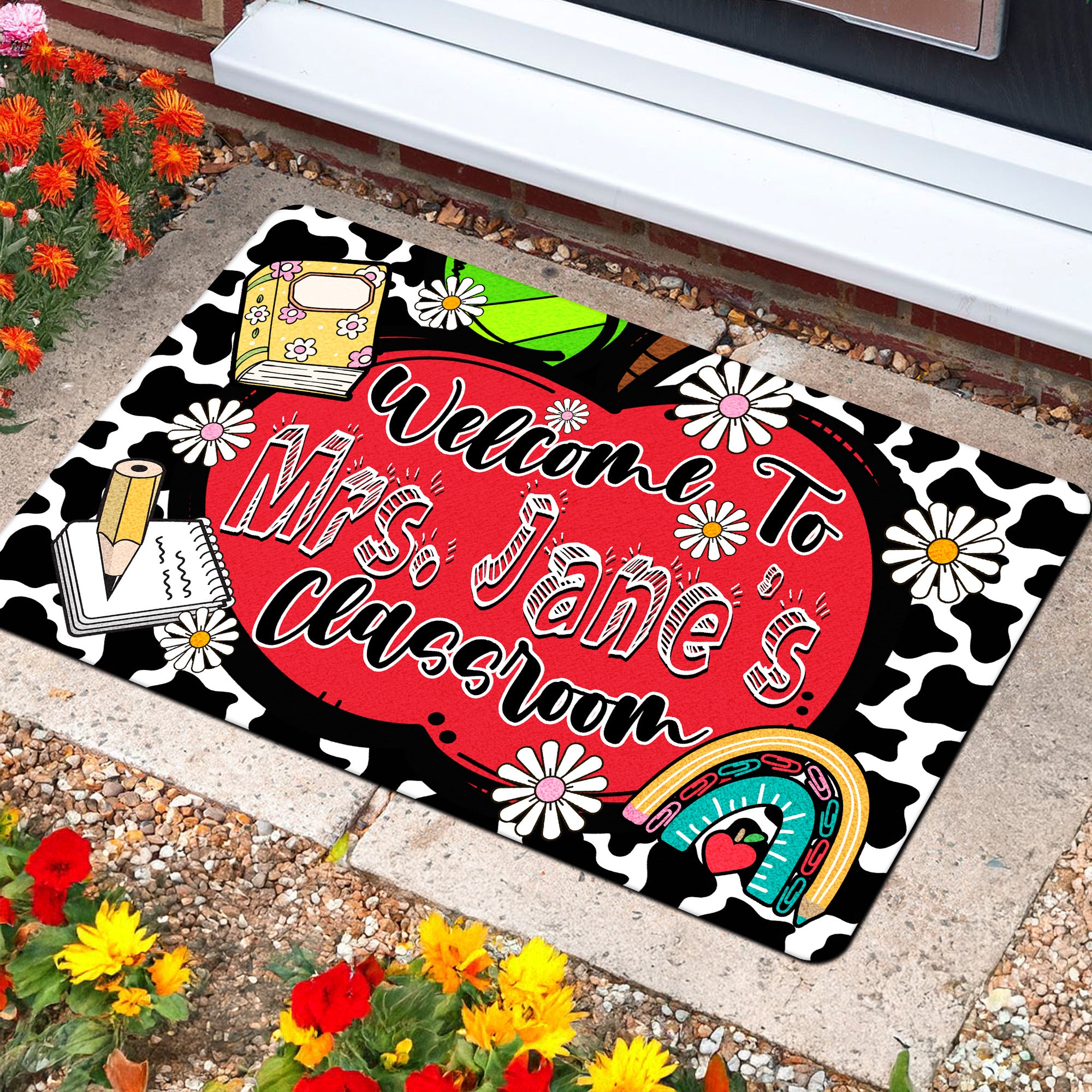 Personalized Teacher Classroom Doormat - Welcome Mat for Back to School Decor - Custom Name Rug for Teachers