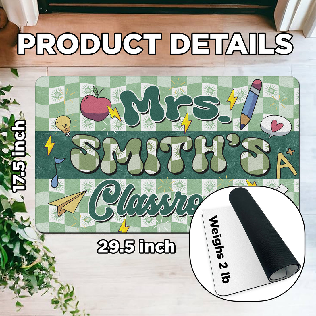 Groovy Teacher Classroom Doormat - Custom Name Welcome Mat for Back to School