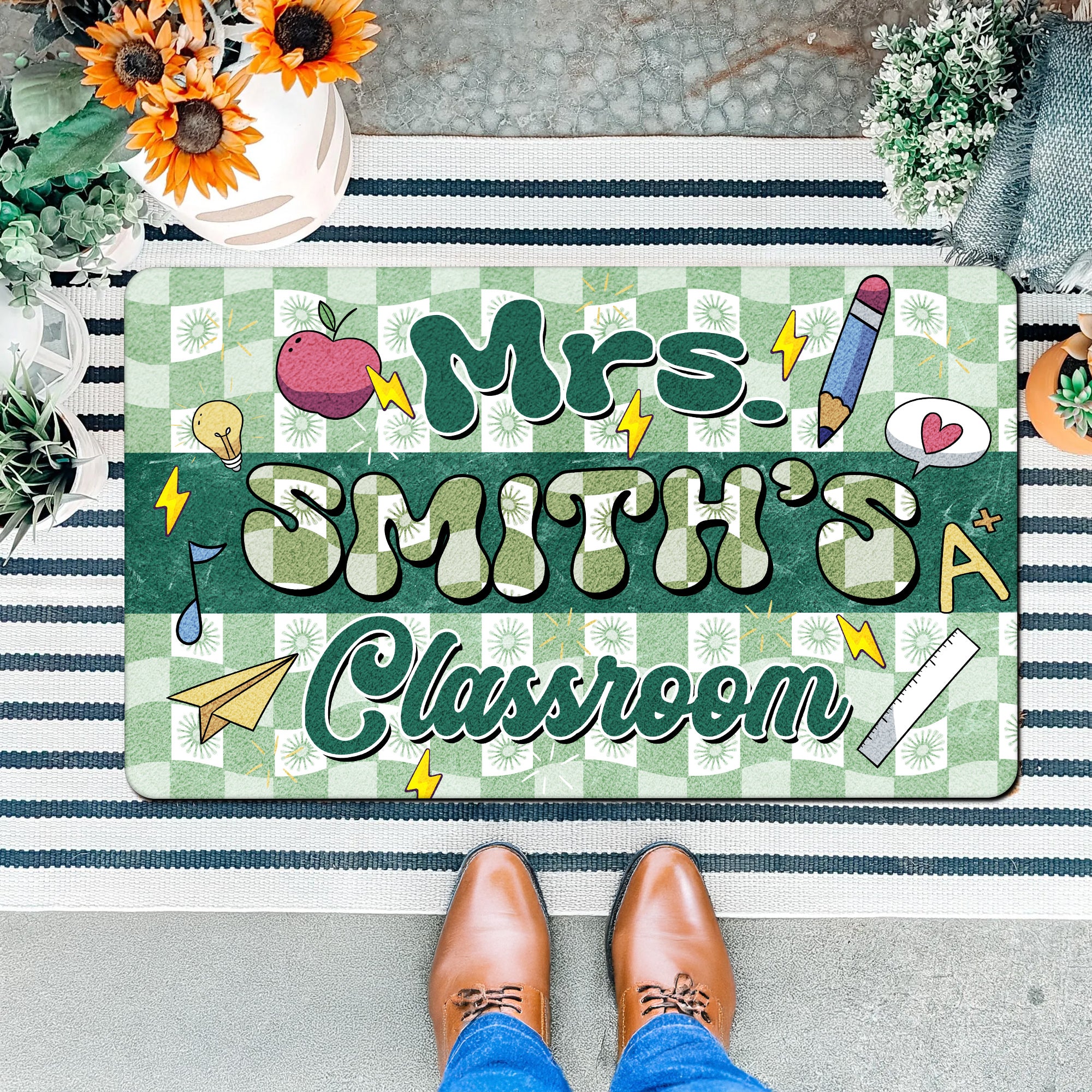 Groovy Teacher Classroom Doormat - Custom Name Welcome Mat for Back to School