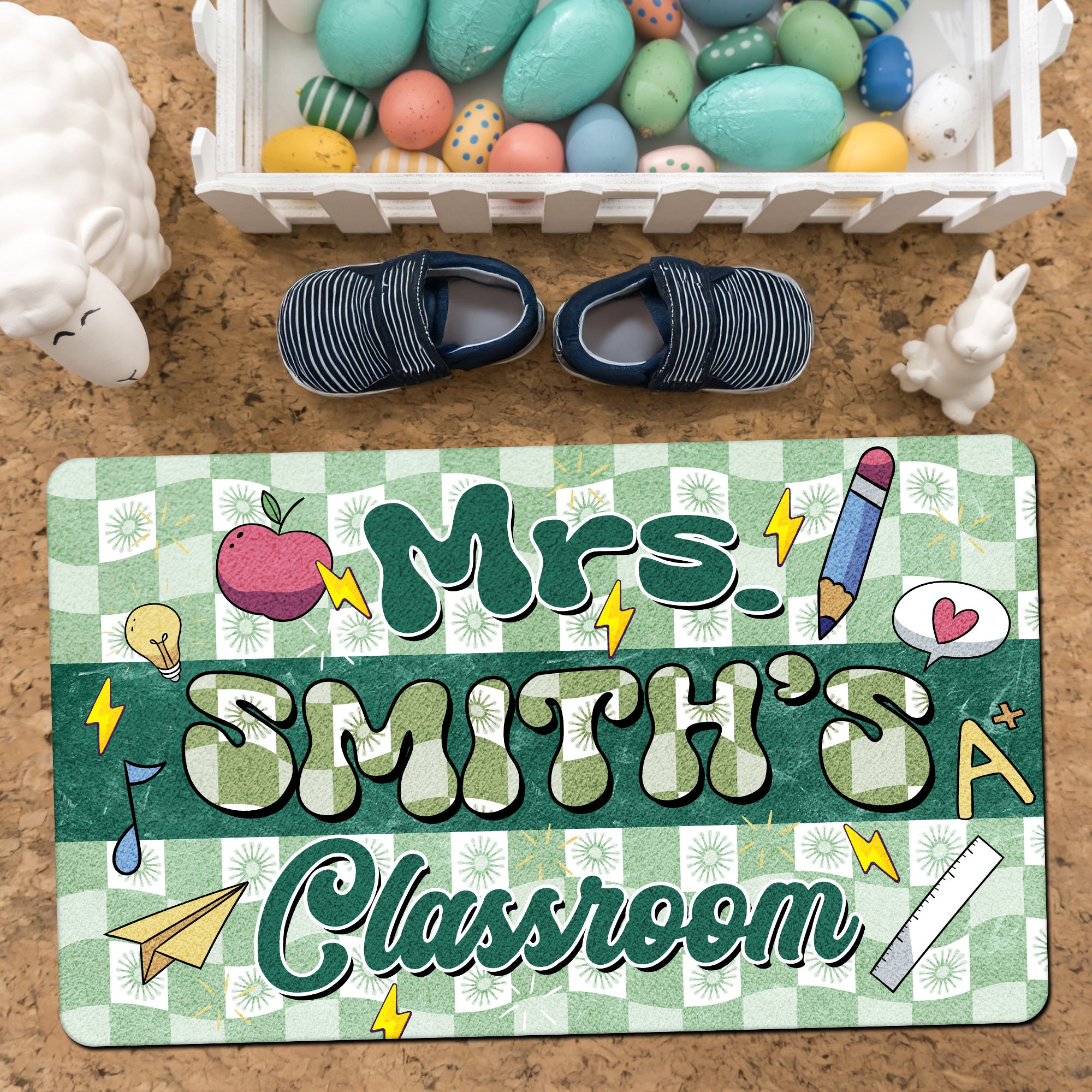 Groovy Teacher Classroom Doormat - Custom Name Welcome Mat for Back to School