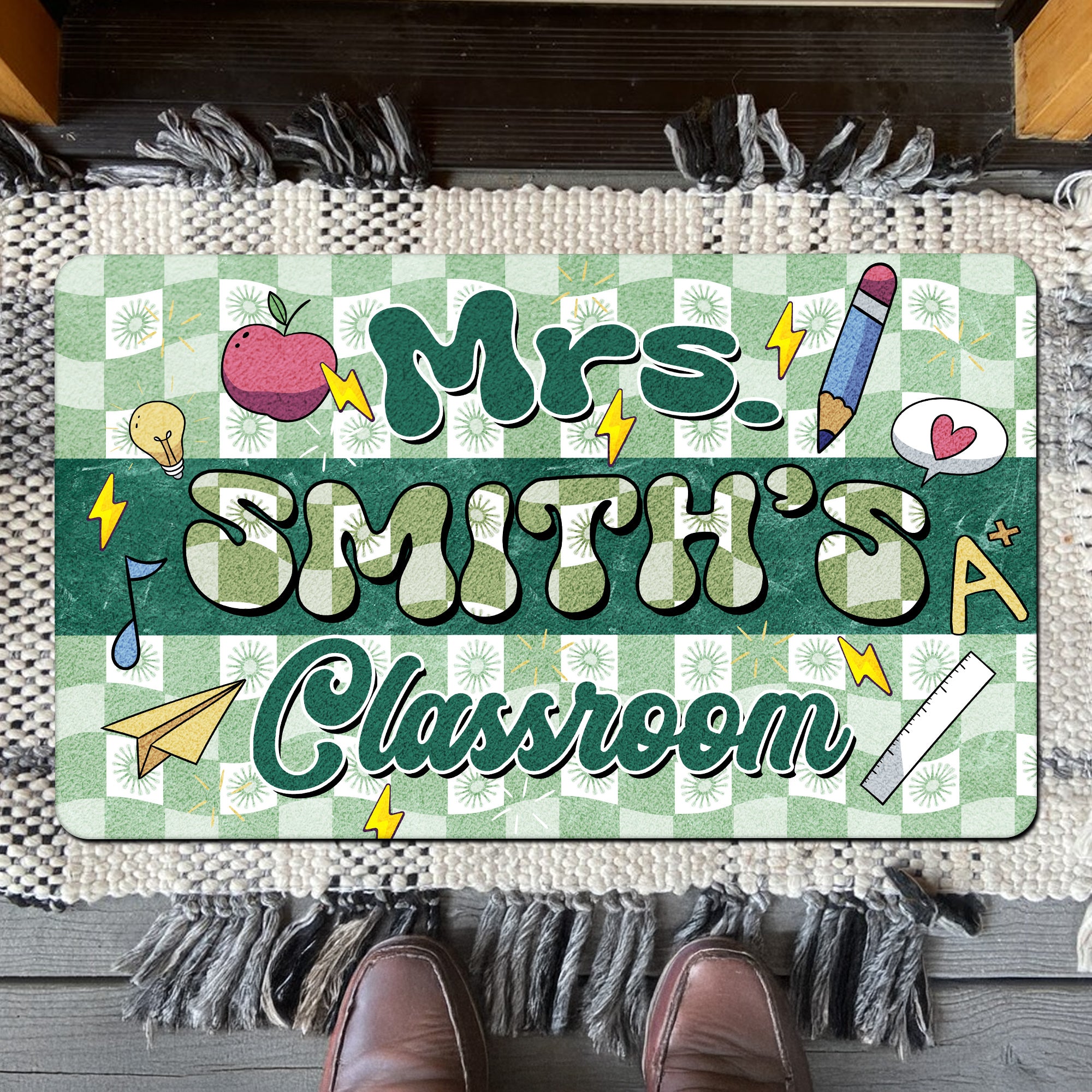 Groovy Teacher Classroom Doormat - Custom Name Welcome Mat for Back to School