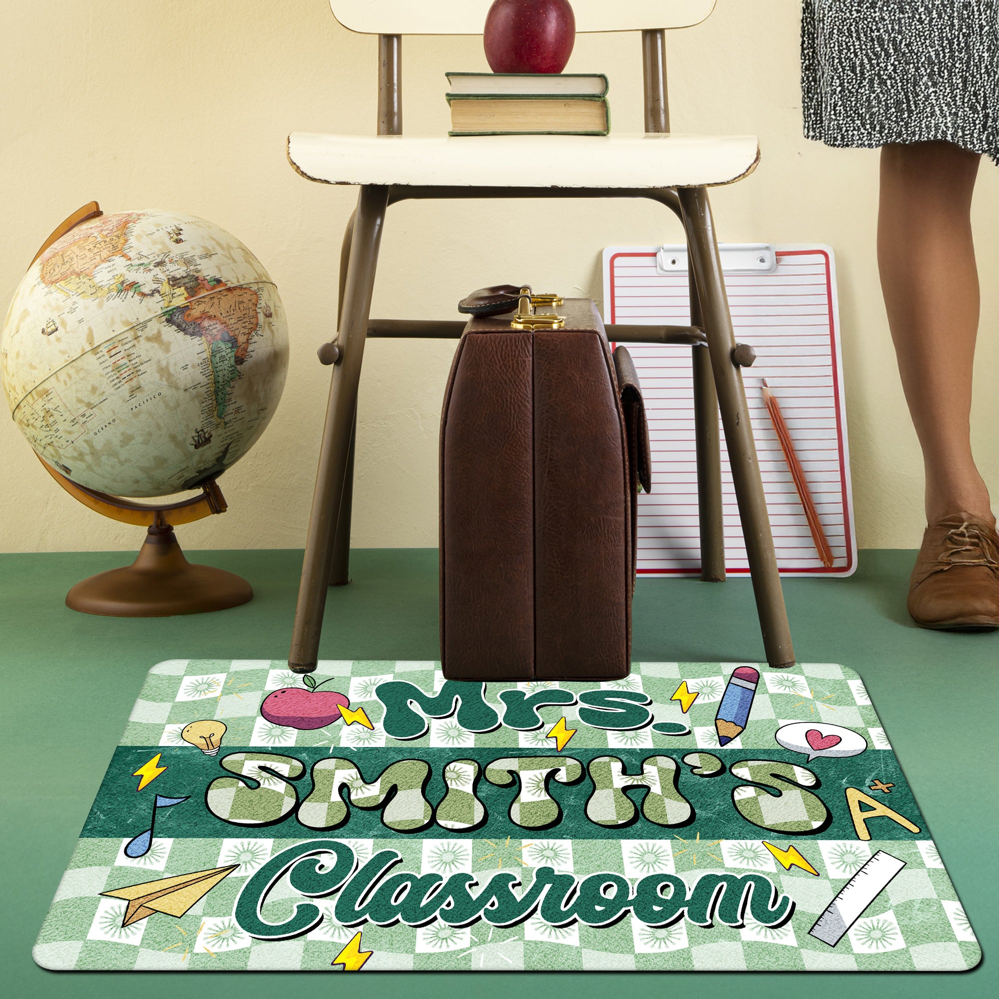 Groovy Teacher Classroom Doormat - Custom Name Welcome Mat for Back to School